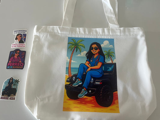 ❤️Nurse Perreo Gift Set (Tote + 3 Stickers+6 faithful positive pens+1 keychain)Free shipping