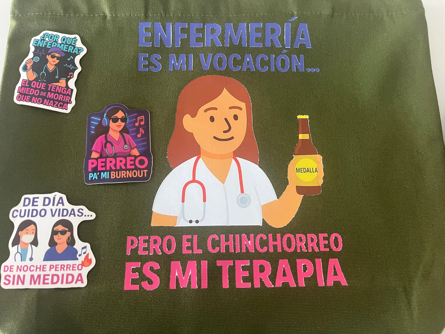 ❤️Gift Set: (Tote Bag + 3 Stickers Chinchorrero +Perreo+6 faithful patience pens +1 Keychain ) Nurse Edition