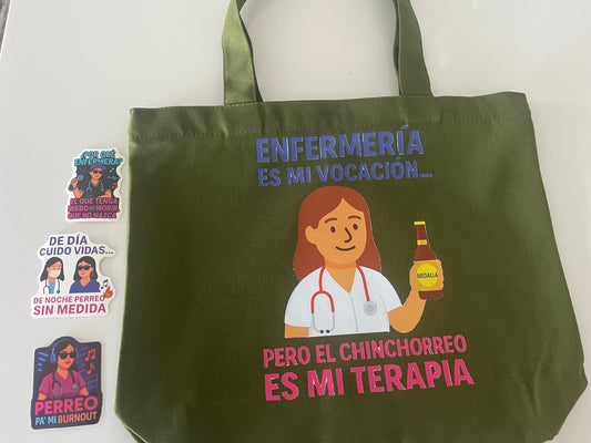 ❤️Gift Set: (Tote Bag + 3 Stickers Chinchorrero +Perreo+6 faithful patience pens +1 Keychain ) Nurse Edition