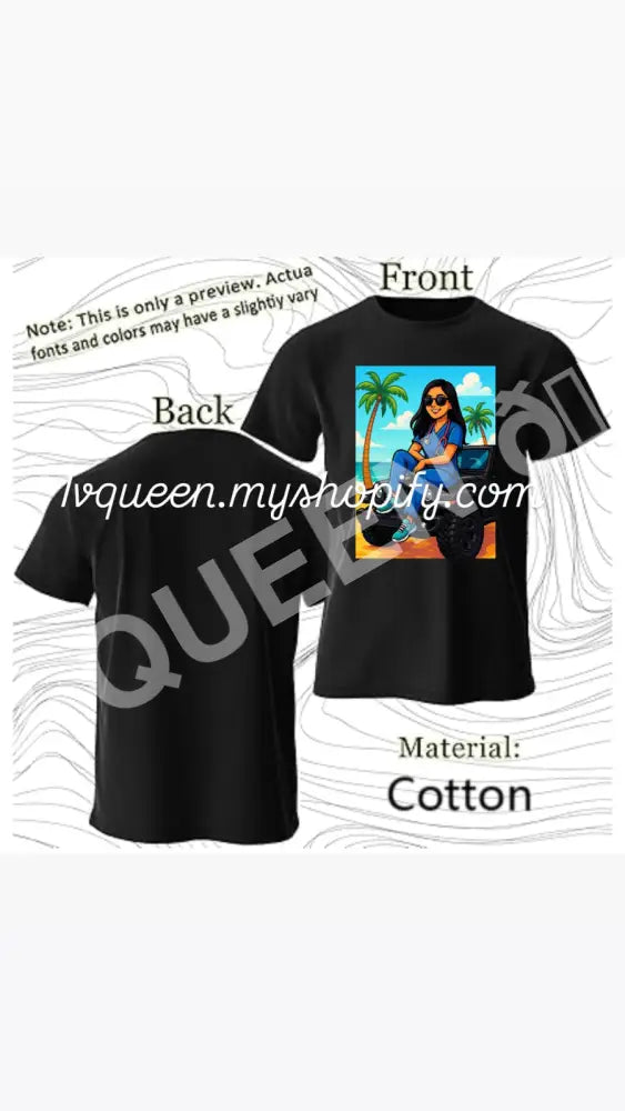 T shirts varios estilos a escoger S / Enfermera en Jeep negro / Black
